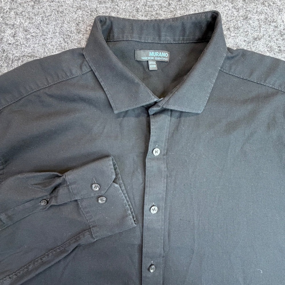 Murano Wardrobe Essentials Shirt Mens 2XB Black Cotton Honeycomb Button Down